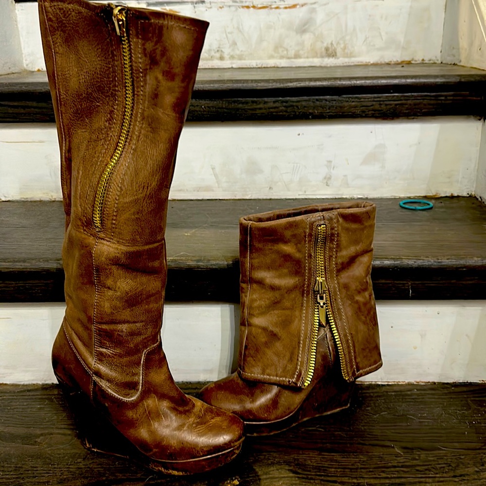 Steve Madden leather high or low wedge boots
